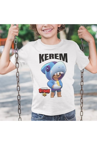 Hepsimex İsme Özel Brawl Stars Leon Çocuk Beyaz Tişört Kısa Kollu Unisex Beyaz