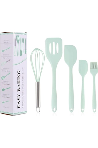 Yeşil Jankng 5 Adet Mutfak Eşyası Seti Silikon Yapışmaz Pişirme Alet Takımı Spatula Tencere Pişirme Gereçler Mutfak Aksesuarları Araçları