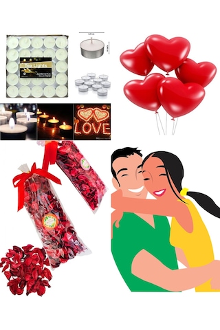 600 Kuru Gül Yaprağı,20 Kalp Balon,25 Beyaz Mum Romantik Hediye 1