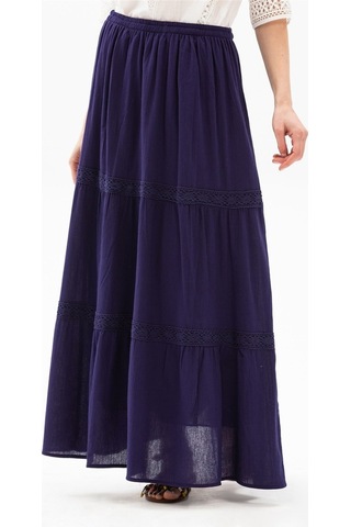 Uzun Şile Bezi Dantelli Etek Mor Mor