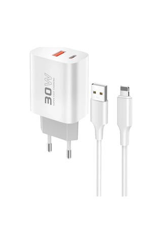 Ilkeshop Konfulon C89q 1 Adet 30w Type-c Ve 1 Adet 22.5w Usb Çıkışlı Ekstra Dl48 1m Usb To Lightning Şarj Cihazı