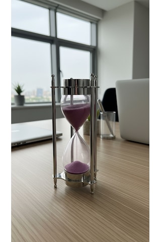 Gümüş Rengi Çift Pusulalı Kum Saati 20 Cm Modern Metal Çerçeve Lüks Ofis Hediyelik Aksesuar