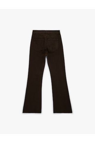 Koton Yüksek Bel Düğme Detaylı Cepli Dar Kesim İspanyol Paça Denim Pantolon - Flare Jeans Koyu Kahverengi 6sal40070mw Koyu Kahve