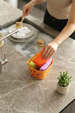 Myclean 3 Adet Sepetli Petek Dokulu Bulaşık Süngeri Sihirli Pratik Sünger