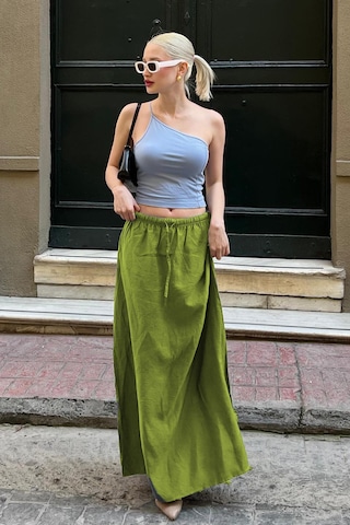 Madmext Açık Yeşil Beli Lastikli Uzun Kadın Etek Mg1979 Açık Yeşil