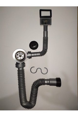 Donau Küvetten Taşmalı (Yan) Körüklü Evye Sifonu 40 Mm Gri