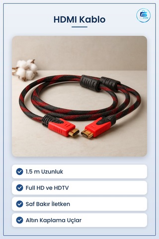Hdmı Kablo 1.5 M Örgülü Full Hd Hdtv Saf Bakır Altın Kaplama Uçlu