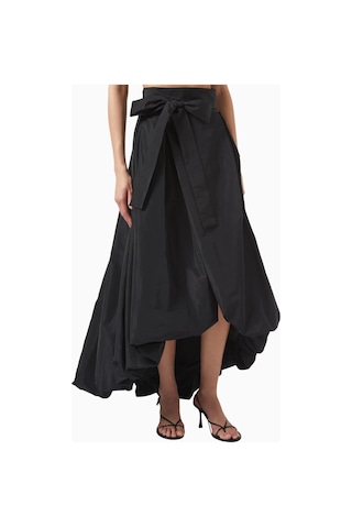 Pinko Barbagianni Balloon Skirt, Lüks Taffeta Maxi Etek Fiyonk Detaylı Siyah