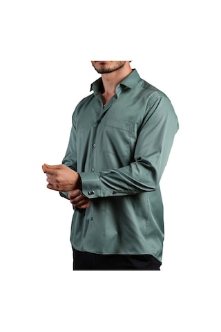 Haki Yeşil Büyük Beden Rahat Kesim Micro Kumaş Kol Düğmeli Regular Fit Erkek Gömlek - 190-19 001