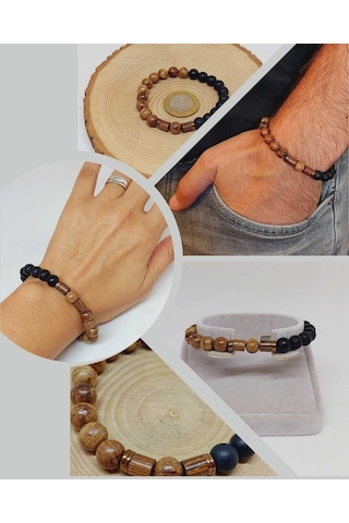 Kör Diken Ağacı & Oniks Taşı 8mm Unisex Tasarım Bileklik Hawaii M Çok Renkli