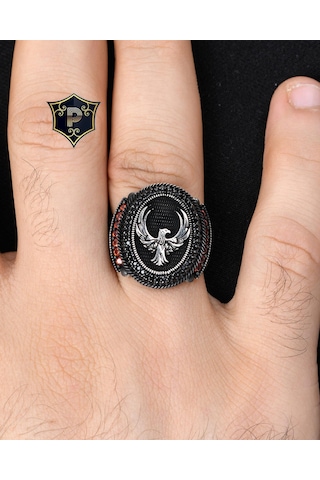 Anka Kuşu Figürlü 925 Ayar Gümüş Erkek Yüzüğü Gümüş