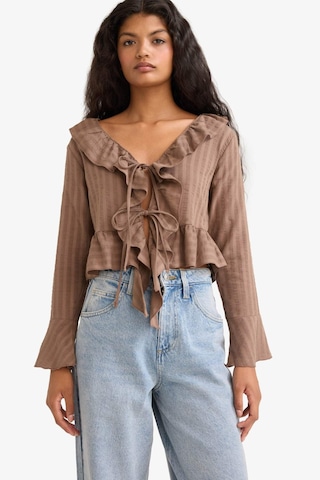 Defacto Regular Fit Dokulu Uzun Kollu Bluz F7657ax25aubn267 Kahve