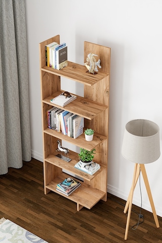 Asimetrik Beş Raflı Kitaplık Atlantik Çam