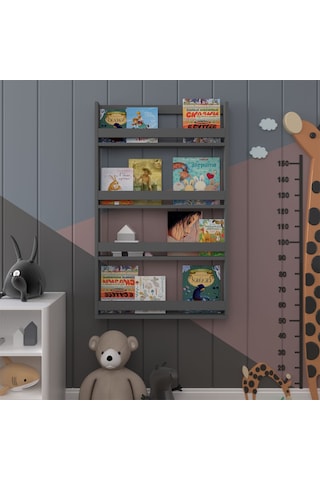 Asra Trend Çocuk Odası Duvar Rafı Kitaplık ÇR-01 %100 MDF Montessori Tipi Raf Antrasit