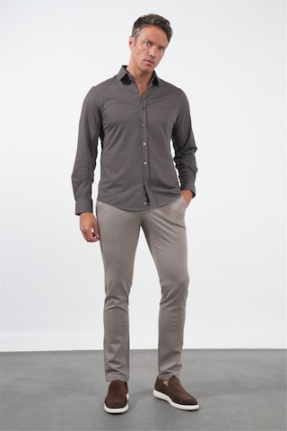 İmza Kahverengi Tulum Yaka Uzun Kol Cepsiz Örme Slim Fit Pamuklu Gömlek 1004260208