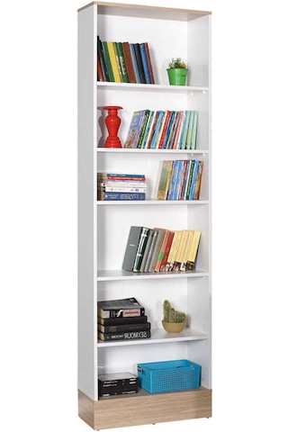 Adoremobilya Base Genç Odası 6 Raflı Kitaplık -İtalyan Meşe-Beyaz