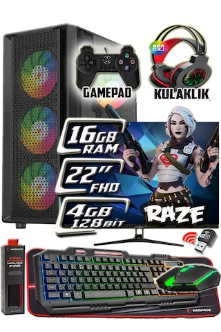 Warbox Raze i3-7100 16 GB 256 GB + 250 GB HDD R7-240 4 GB 22" W10P Masaüstü Oyuncu Bilgisayarı