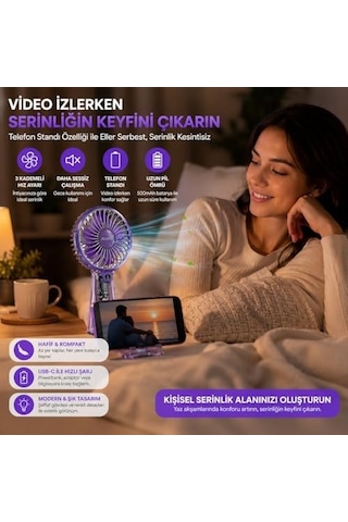 Taşınabilir Mini El Vantilatörü, Usb-c Şarjlı, Şeffaf Tasarım, 5 Kademeli Sessiz Soğutma, Hafif Ve Kompakt Masaüstü Serinletici