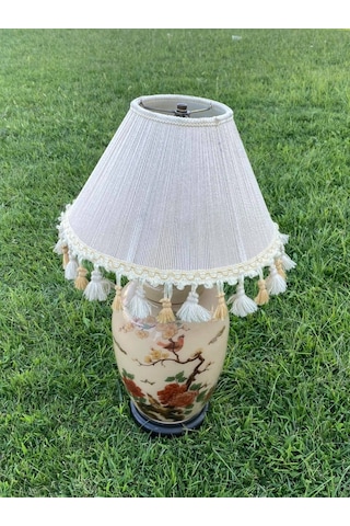 Gül Motifli Antika Porselen Abajur 70 CM