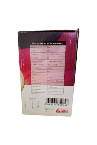 6w G95 Rustik Led Filamentli Ampul Sarı Işık 660 Lümen 2li Paket