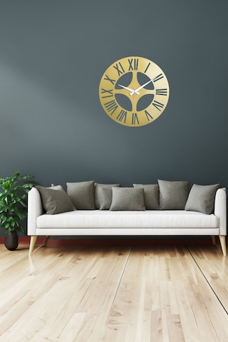 Roma Model Metal Lazer Kesim Akar Sessiz Mekanizmalı Duvar Saati 40 40 Cm -m027 Gold