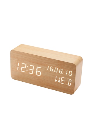Dofolink Mdf Ahşap Dokulu Led Dijital Alarm Saat, Ses Kontrollü, 3 Aydınlatma Seviyesi, Çift Güç Kaynağı Usb/aaa , Saat-tarih-gün-sıcaklık Gösterimi