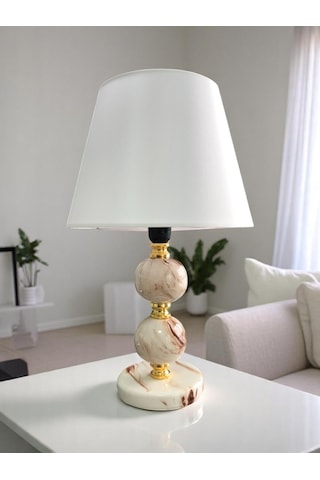 Abajur - Toplu Kahverengi Marble Beyaz Şapka Gold Beyaz - Kahverengi