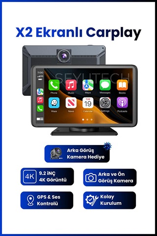 Carplay & Android Auto Uyumlu 9.2" 4k Araç Içi Ekran - Çift Kameralı Yol Kayıt Cihazı X2 9"