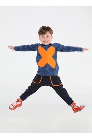 Casabony Casa Yaprak Desenli Baggy Pantolon + T-shirt Takım-lacivert
