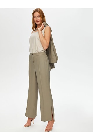 Faik Sönmez Önü Dikiş Detaylı Yırtmaçlı Wide Leg Fit Pantolon S25pnt009 Us25pnt00972 Taş
