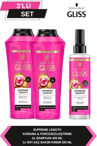Gliss Supreme Length Şampuan 2 x 400 ML + Sıvı Saç Kremi 200 ML