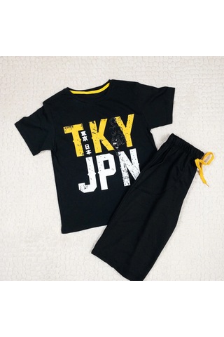 Momikon Erkek Çocuk Tky Jpn Baskılı Pamuklu Takım Siyah