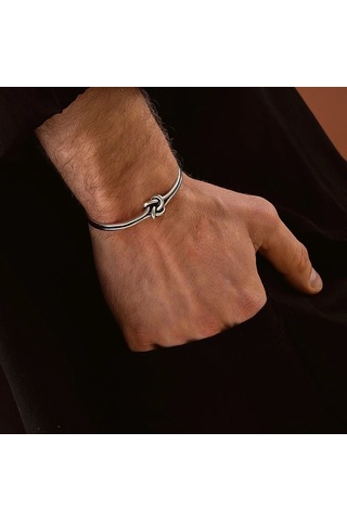 925 Ayar Gümüş Düğüm Model Unısex Kelepçe Bileklik Gümüş