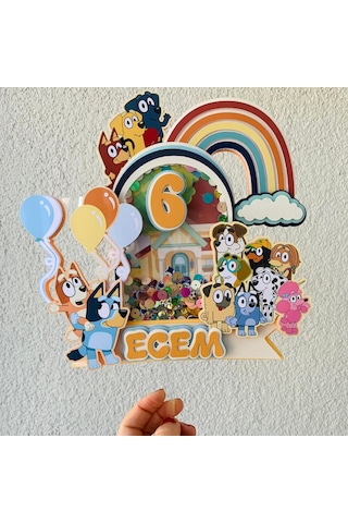 Bluey Karakterleri Temalı İsme Özel Doğum Günü Pasta Süsü