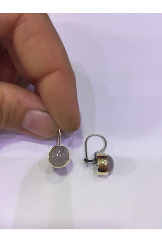 Pembe Kuvars Taşlı Gümüş Küpe 925 Ayar El Işi Taş