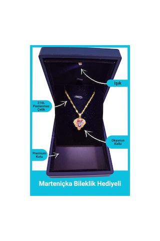 Işıklı Premium Kutuda | Zirkon Taşlı Kalp Kolye Pembe Renk | 14 Şubat Sevgililer Günü Hediyesi
