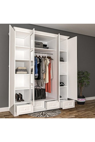 Otantik 4 Kapılı Gardırop Mdf Sis Gri