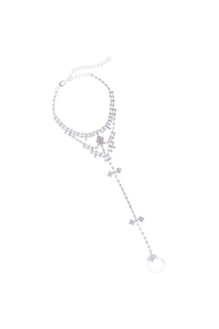 Suntek Köpüklü Kristal Rhinestone Gelin Halhal Toe Ring Plaj Gümüş