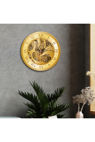 Decorita Cam Saat | Gold Gear | Çap40cm Altın