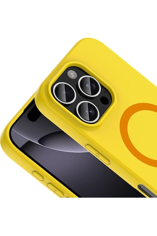 Maks Technology iPhone Uyumlu 16 Pro Kılıf M-safe Şarj Özellikli Mkst Aris Silikon Kapak - Sarı