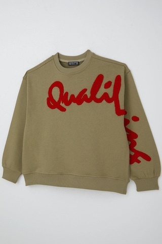 Locoloco Kız Çocuk Sweatshirt Kabartma Yazı Baskılı 9-14 Yaş, Haki Yeşil Haki Yeşil