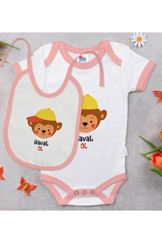 Bk Kids Havalı Ol Tasarımlı Pembe Bebek Body Zıbın Ve Mama Önlüğü Çok Renkli