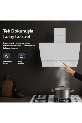 Kumtel DA6-895 Beyaz Dokunmatik Cam Davlumbaz