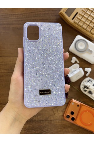 Samsung A06 Uyumlu Kadife İç Yüzey Tasarımlı Taşlı Işıltılı Parlak Pırlanta Kılıf Dia Plus Lila