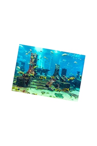 Qingmipy Akvaryum Dekoru: Kalın Pvc Denizaltı Kenti Enkaz Desenli, Su Geçirmez, Renk Kaybı Olmayan, Kolay Uygulanabilir Duvar Sticker 61x30 Cm