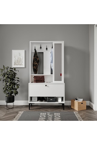 Valentino White Raflı,aynalı,kapaklı Ayakkabılık/vestiyer/portman