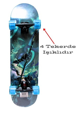 Işıklı Silikon Teker Profesyonel Zımparalı Holigramlı Kaykay Mavi