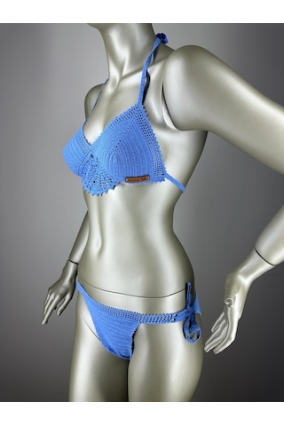 İvita Mavi Dantel Detaylı Çok Tarz El Yapımı Tığ Örgüsü Bikini