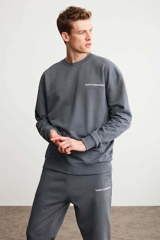 Raırok  Erkek Içi Polarlı Comfort Oversize Nakışlı Koyu Gri Sweatshirt
