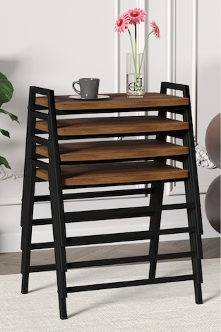 Zigon Sehpa , Aden 4'lü Tepsi Zigon Sehpa Takımı Siyah Metal - Barok Tabla Siyah-barok